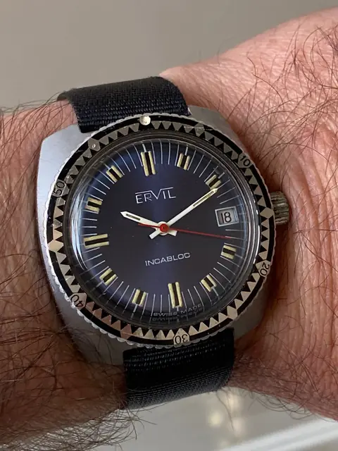 Reloj suizo diver vintage esfera azul 37,5 mm