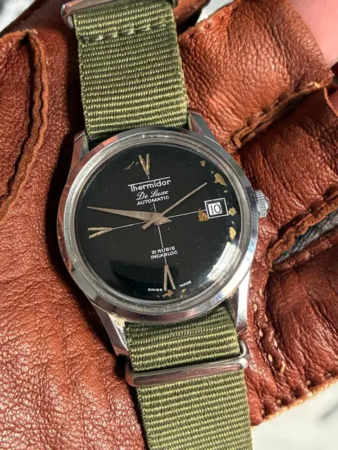 Reloj Thermidor De Luxe vintage automático con esfera negra
